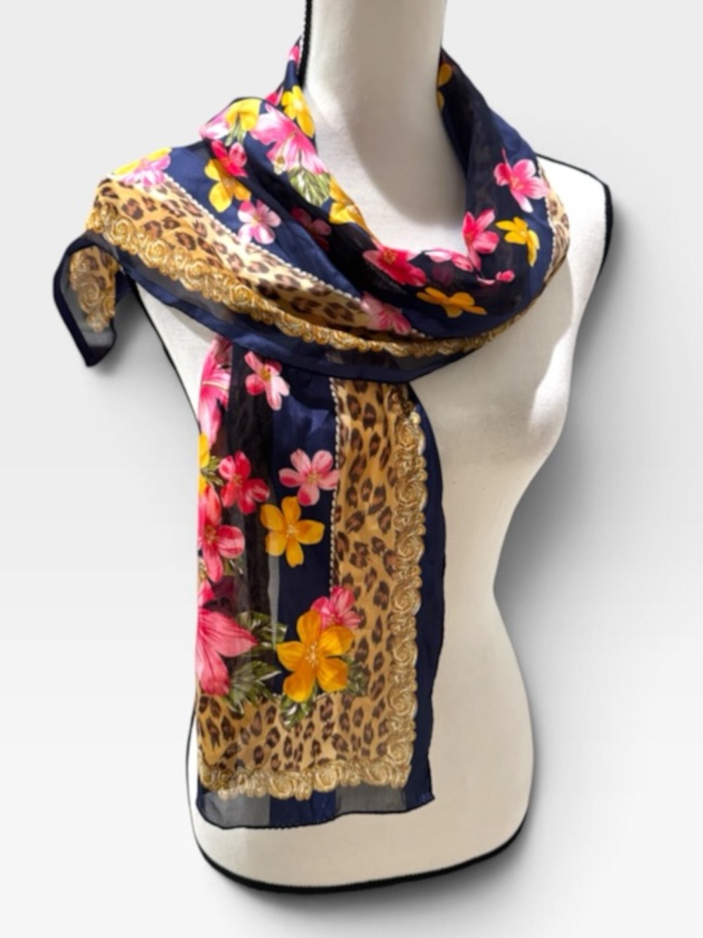 Silk Scarf Floral Animal Print by Adrienne Vittadini